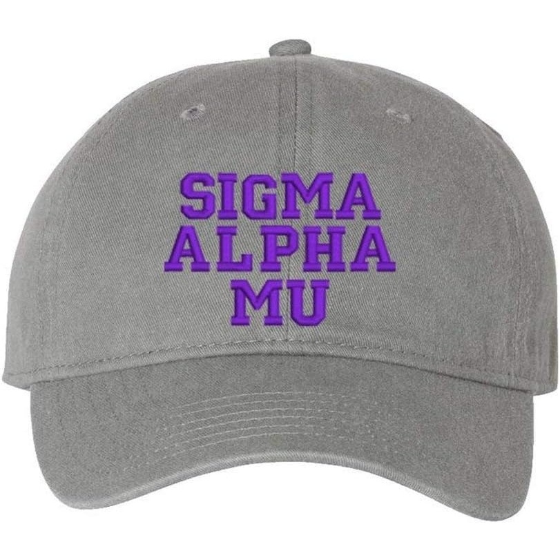 image:imageSigma Alpha Mu Pigment Dyed Baseball CapGrey WPurple Thread Color