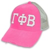 Greekgear Gamma Phi Beta Distressed Trucker Hat(Neon Pink/ Tan)
