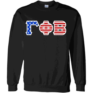 Gamma Phi Beta Greek Letter American Flag Crewneck(Black)