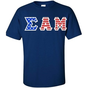 Sigma Alpha Mu Greek Letter American Flag Tee(Royal Blue)