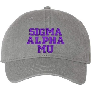 Sigma Alpha Mu Pigment Dyed Baseball Cap(Grey W/Purple Thread Color)
