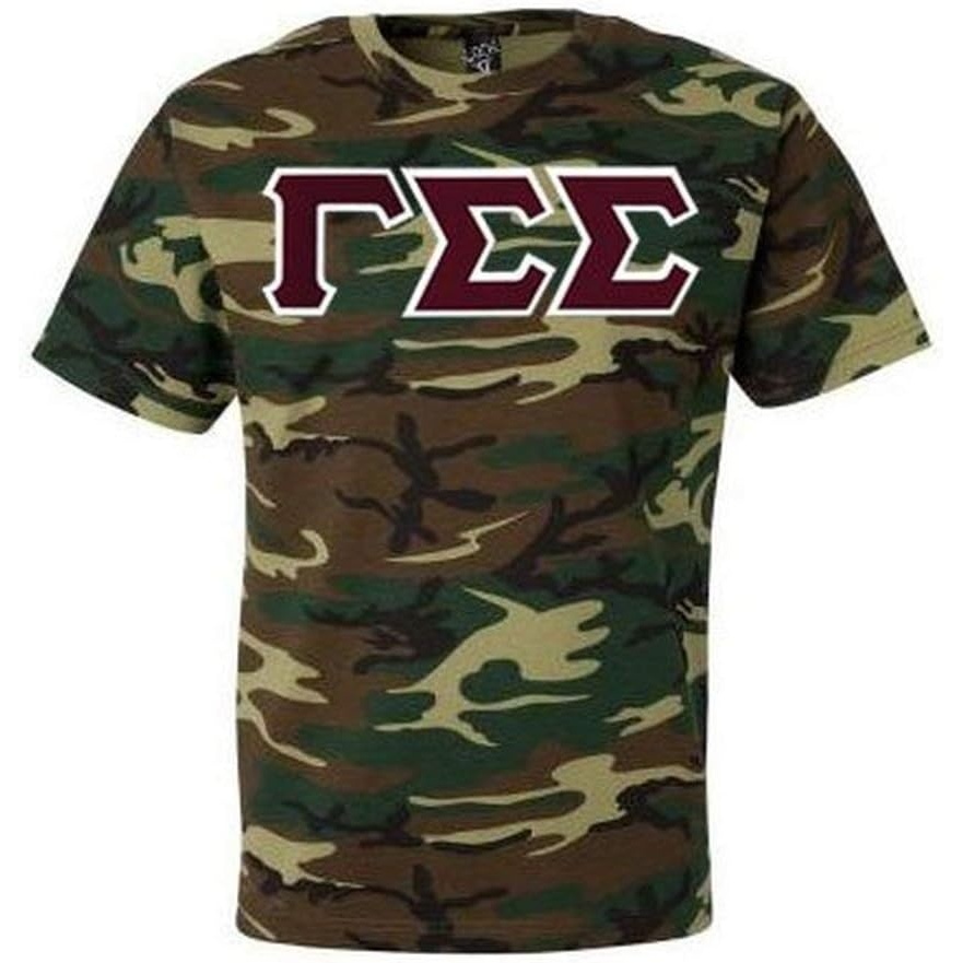 image:imageGamma Sigma Sigma Lettered Camouflage TShirtGreen Camouflage