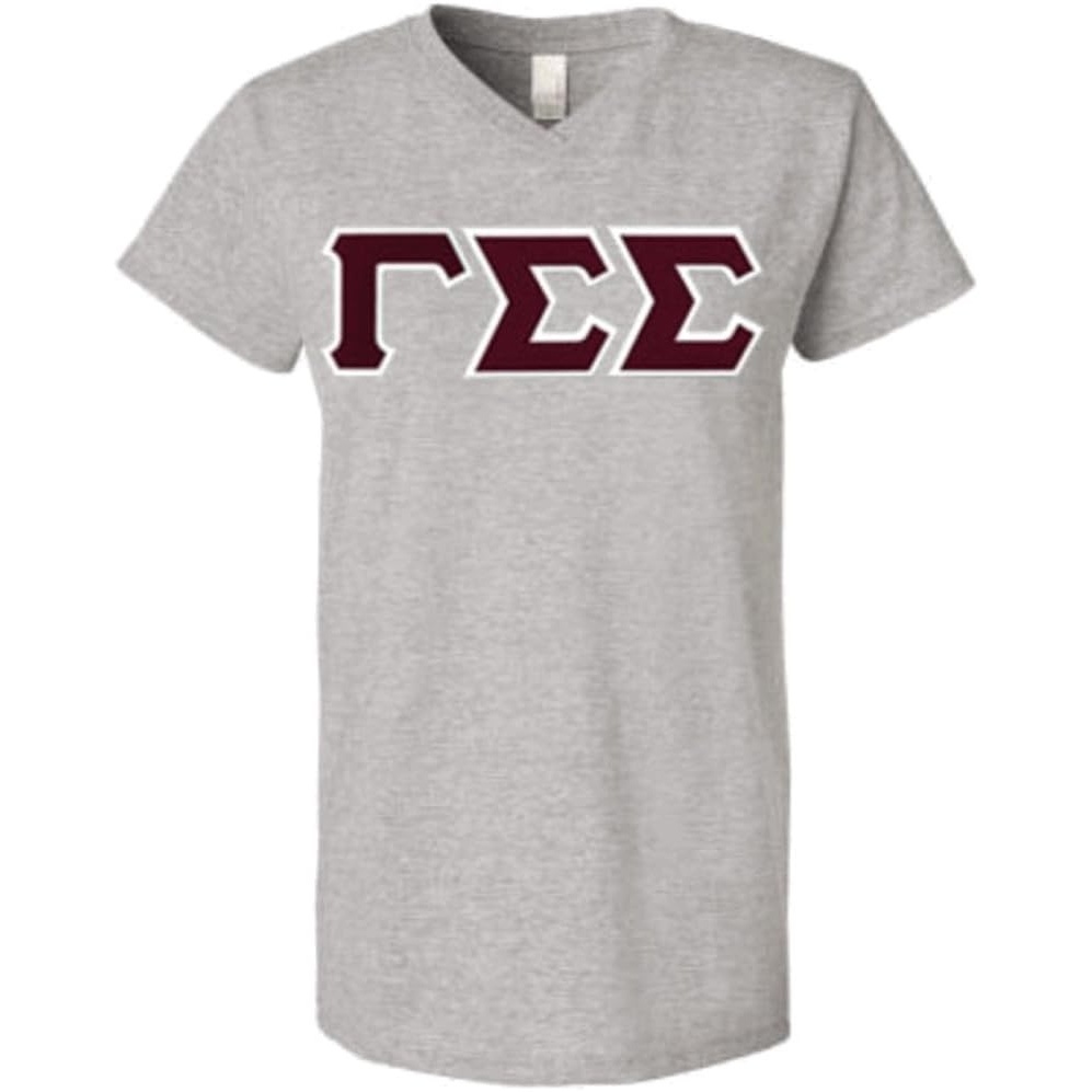 image:imageGamma Sigma Sigma Lettered V Neck TeeHeathered Nickel