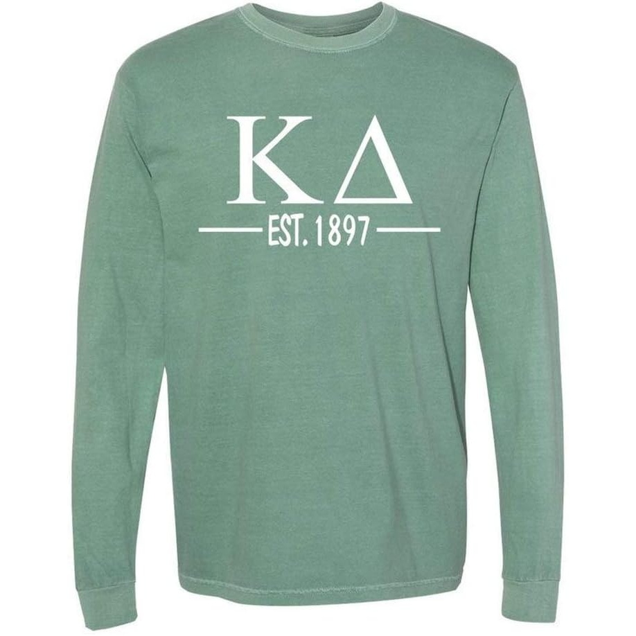 image:imageKappa Delta Custom Greek Lettered Long Sleeve TShirtLight Green