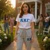 Greekgear Women’s Kappa Kappa Gamma Lettered Thigh Sweatpants(Sports Grey)