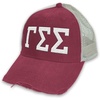 Gamma Sigma Sigma Distressed Trucker Hat Burgundy/Tan