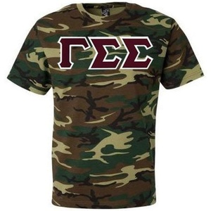 Gamma Sigma Sigma Lettered Camouflage T-Shirt(Pink Camouflage)