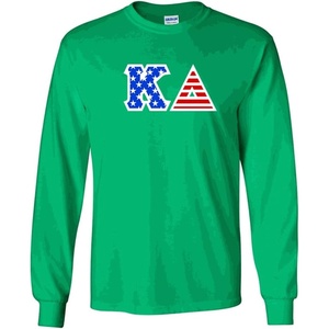 Kappa Delta Greek Letter American Flag Long Sleeve Tee(Irish Green)