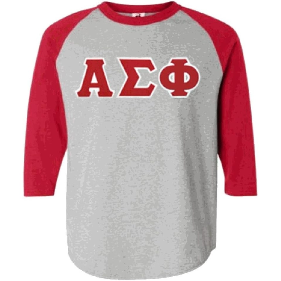 image:imageAlpha Sigma Phi Lettered Raglan TShirtGray WRed