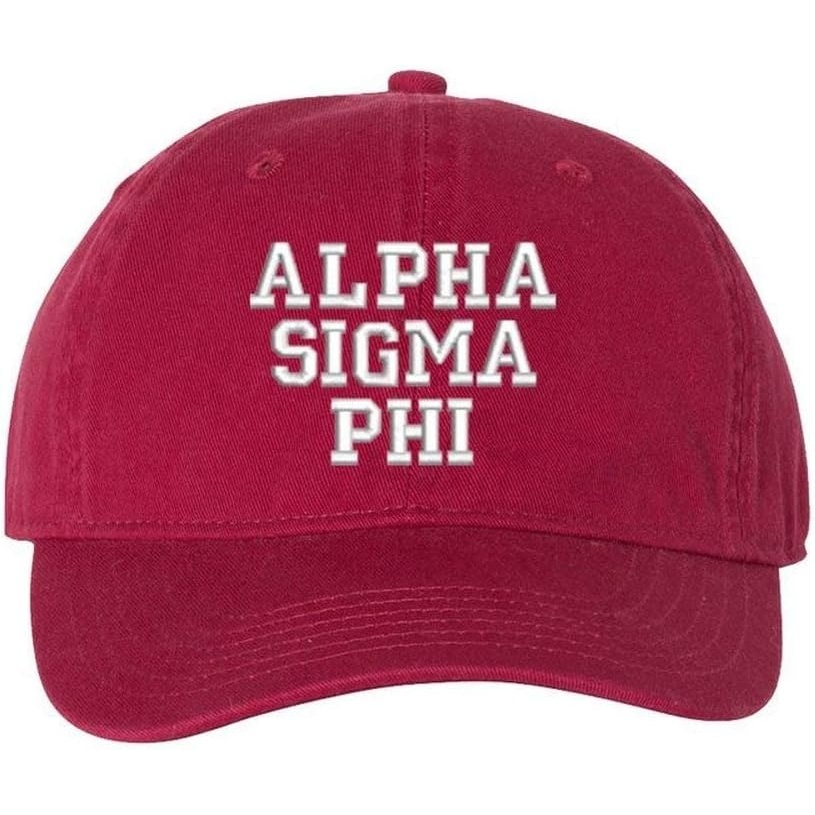 image:imageAlpha Sigma Phi Pigment Dyed Baseball CapBrick WSilver Thread Color