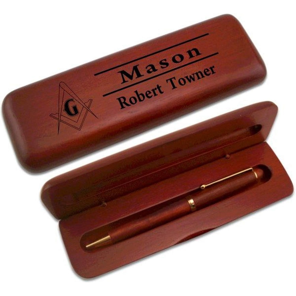 image:imageGreekgear Masonic Order Wooden Engraved Pen in Wooden Box Set