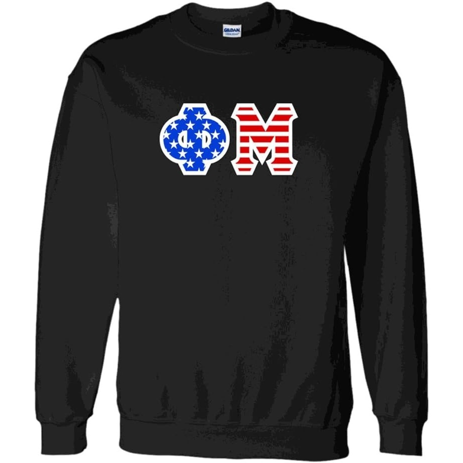 image:imagePhi Mu Greek Letter American Flag CrewneckBlack