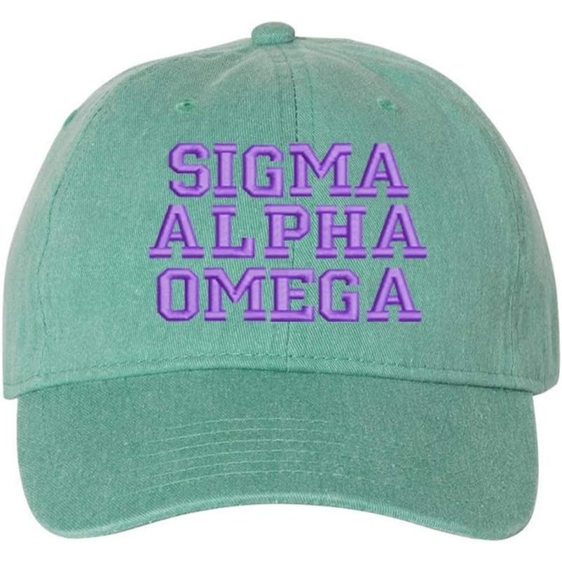 image:imageSigma Alpha Omega Pigment Dyed Baseball CapSea Foam WLilac Thread Color