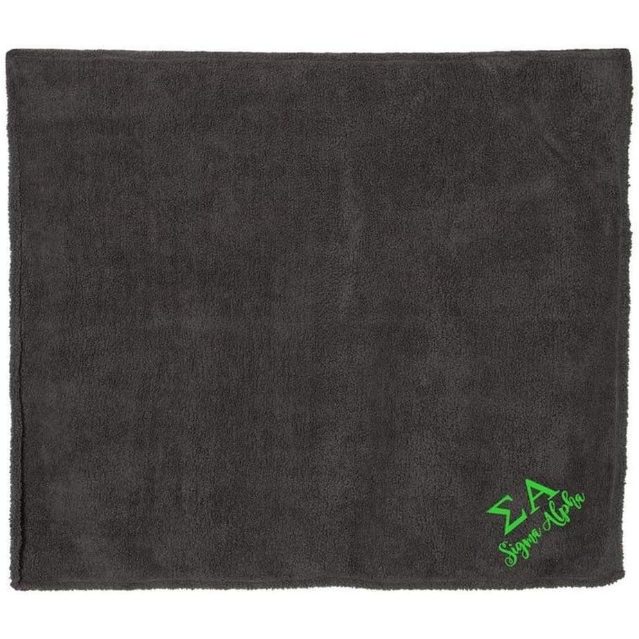image:imageSigma Alpha Sherpa Blanket Charcoal wKelly Green Thread Color