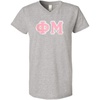 Phi Mu Lettered V Neck Tee(Heathered Nickel)