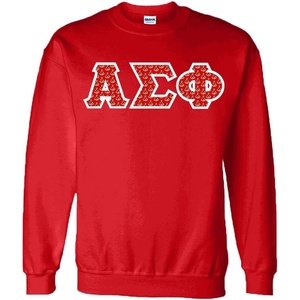 Alpha Sigma Phi Fraternity Crest Twill Letter Crewneck Sweatshirt(Red)