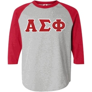 Alpha Sigma Phi Lettered Raglan T-Shirt(Gray W/Red)