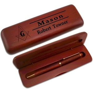 Greekgear Masonic Order Wooden Engraved Pen in Wooden Box Set