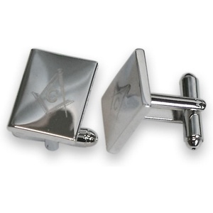 Masonic Polished Sterling Silver Bullet Back Rectangle Cufflinks