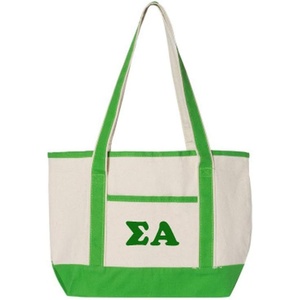 Sigma Alpha Sailing Tote Bag Natural/Lime Green(Natural/ Lime Green)