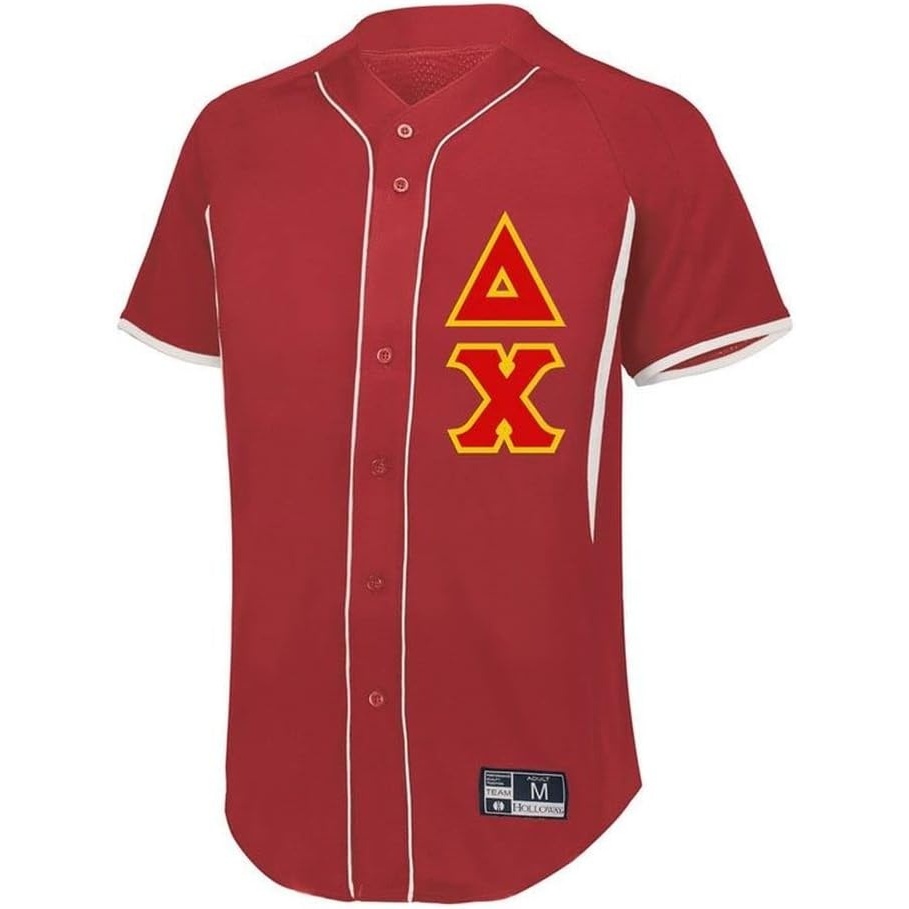 image:imageDelta Chi Lettered Baseball JerseyScarletWhite