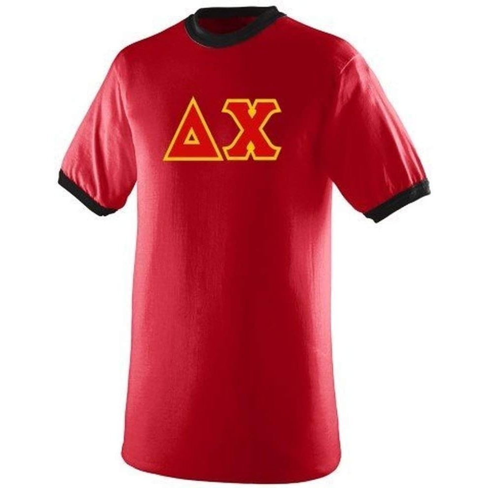 image:imageDelta Chi Lettered Ringer ShirtRedBlack