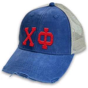 Chi Phi Distressed Trucker Hat Royal/Tan