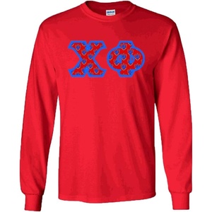 Chi Phi Fraternity Crest Twill Letter Longsleeve Tee(Red)
