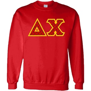 Delta Chi Fraternity Crest Twill Letter Crewneck Sweatshirt(Red)