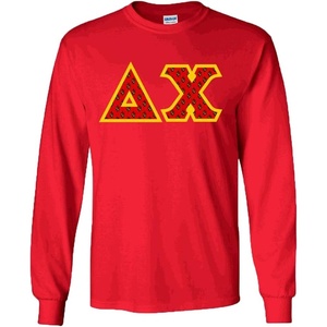 Delta Chi Fraternity Crest Twill Letter Longsleeve Tee(Red)