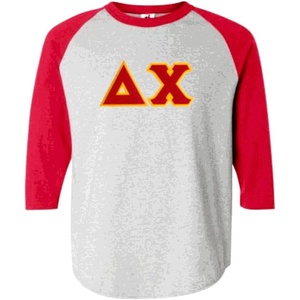 Delta Chi Lettered Raglan T-Shirt(Grey W/Red)
