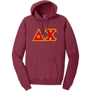 Delta Chi Pigment-Dyed Lettered Hooded Sweatshirt(Merlot)