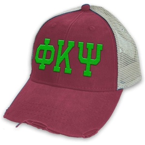 Phi Kappa Psi Distressed Trucker Hat Burgundy/Tan