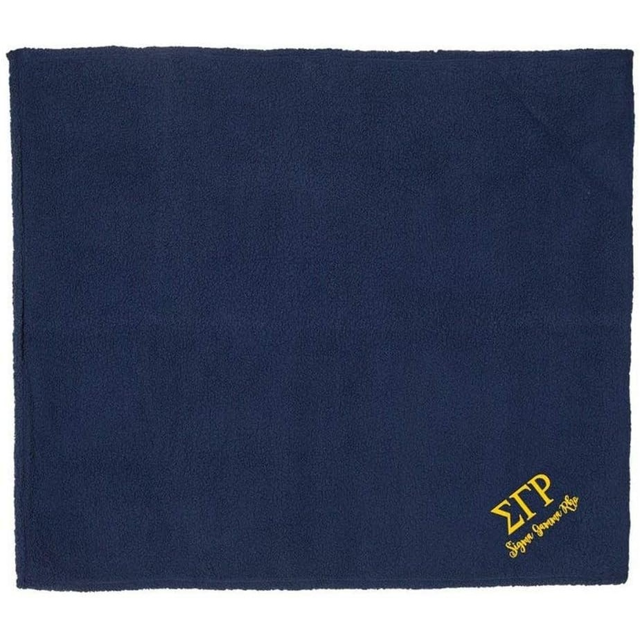image:imageSigma Gamma Rho Sherpa Blanket Navy Blue wLight Gold Thread Color