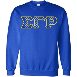 Greekgear Sigma Gamma Rho Crest – Shield Twill Letter Crewneck Sweatshirt(Royal Blue)
