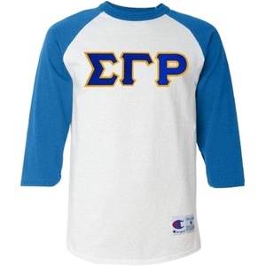 Sigma Gamma Rho Lettered Raglan Shirt(White W/Royal Blue)