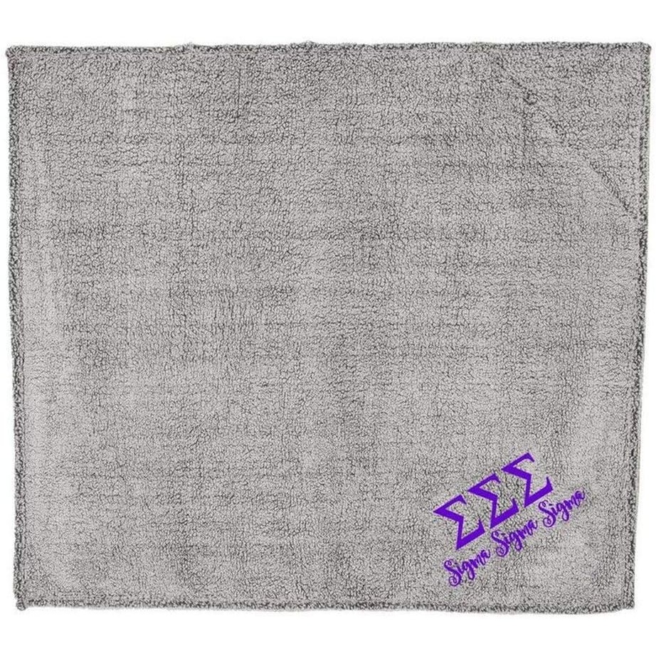 image:imageSigma Sigma Sigma Sherpa Blanket Frosty Grey wPurple Thread Color