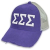 Sigma Sigma Sigma Distressed Trucker Hat(Purple/ Tan)