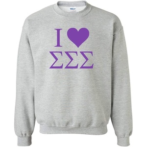 I Love Sigma Sigma Sigma Crewneck Sweatshirt(Light Grey)