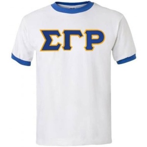 Sigma Gamma Rho Lettered Ringer Shirt(White/Royal Blue)