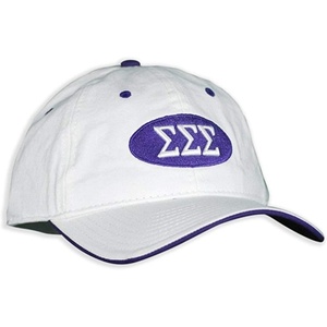 Sigma Sigma Sigma Throwback Oval Game Hat(White W/White Thread Color)