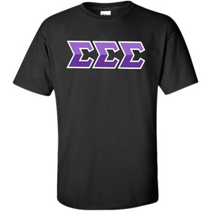 Sigma Sigma Sigma Two Tone Greek Lettered T-Shirt(Black)