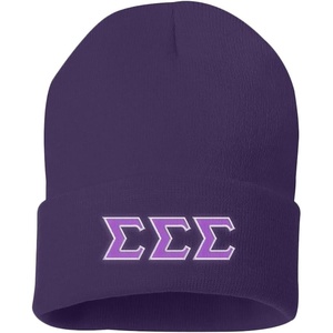 Sigma Sigma Sigma Big Greek Lettered Knit Cap(Purple)