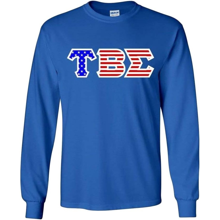 image:imageTau Beta Sigma Greek Letter American Flag Long Sleeve TeeRoyal Blue