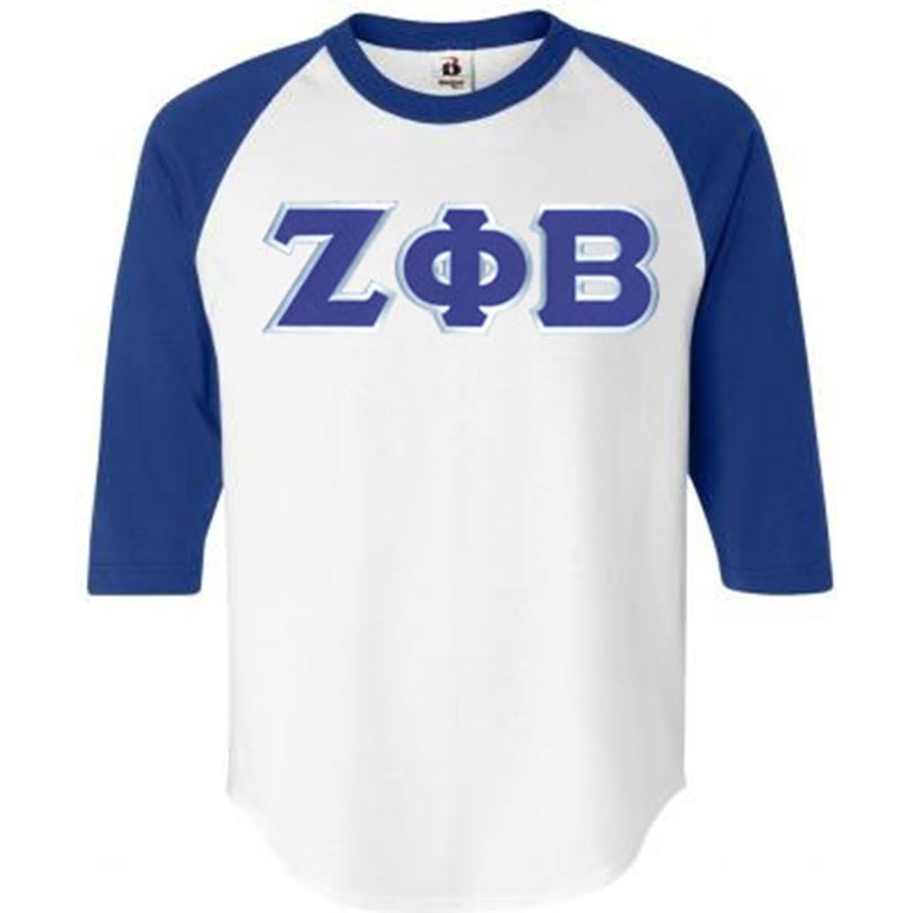 image:imageZeta Phi Beta Lettered Raglan ShirtWhite WRoyal Blue
