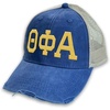 Greekgear Theta Phi Alpha Distressed Trucker Hat Royal/Tan