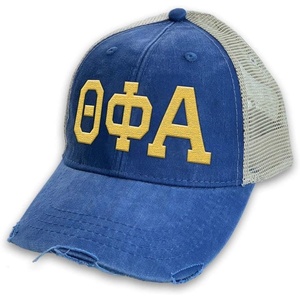 Greekgear Theta Phi Alpha Distressed Trucker Hat Royal/Tan