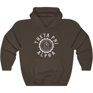 Greekgear Theta Phi Alpha Unisex College Seal Hoodie(Dark Chocolate)
