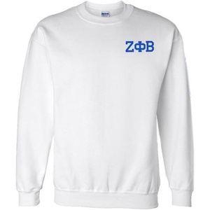 Greekgear Zeta Phi Beta World Famous Crest – Shield Printed Crewneck Sweatshirt(White)