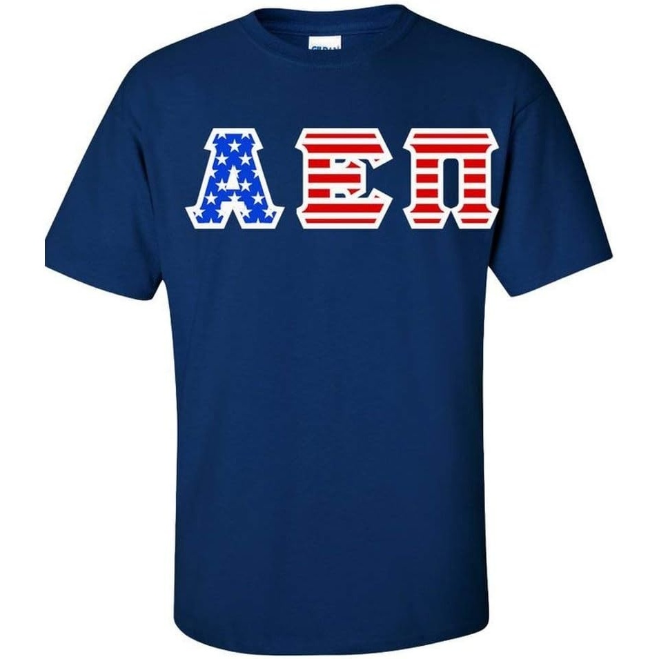 image:imageAlpha Epsilon PI Greek Letter American Flag TeeRoyal Blue